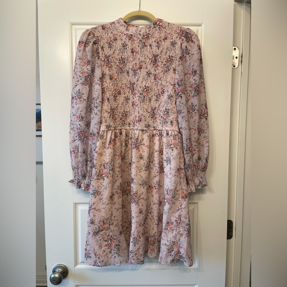 Storia Pink Floral Long Sleeve Dress - Large